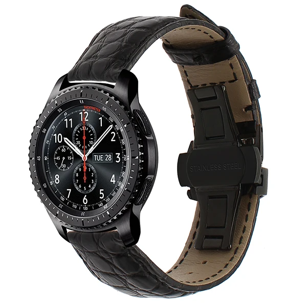 Ремешок для часов из натуральной крокодиловой кожи 22 мм для samsung gear S3 Classic Frontier Watch Band стальной ремешок с бабочкой и пряжкой на запястье