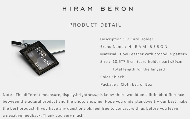 Hiram Beron на заказ имя службы значок ID держатель для карт чехол для персонала работы с выдвижным шнурком