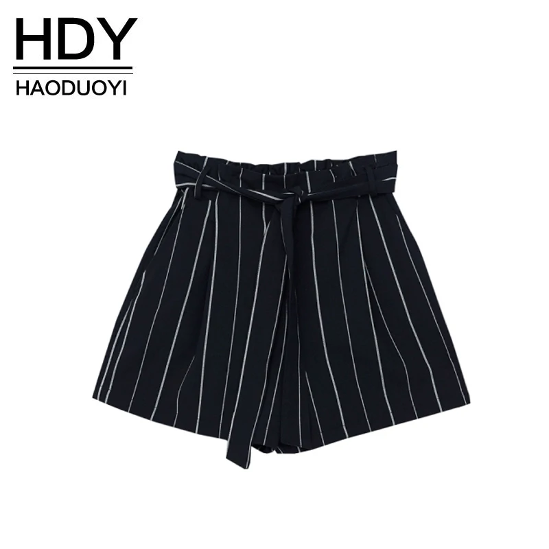 Женские шорты с высокой талией HDY полосатые широкими штанинами и эластичным