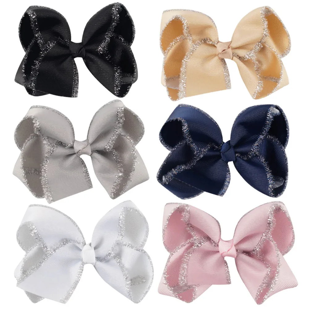2 шт./партия " детские головные уборы сплошная корсажная лента Hairbow с зажимами блестящие, ручной работы край бант для волос для девочек Головные уборы