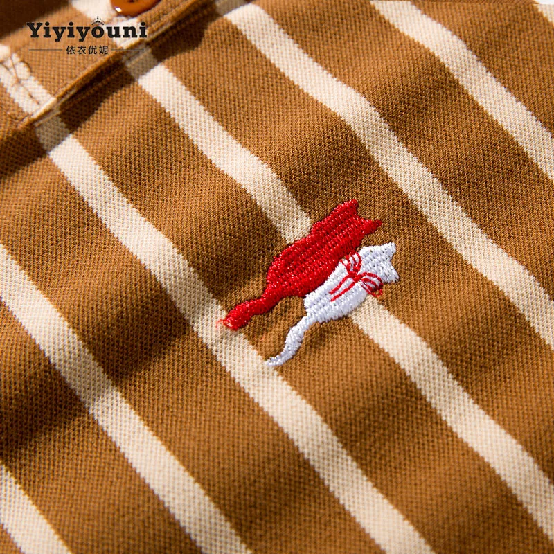 Платье рубашка миди женское платье в полоску воротник поло вышивка виде кота