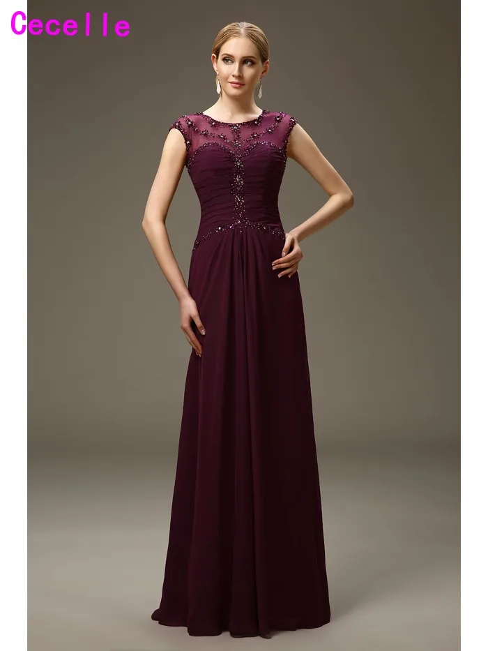 Виноград Оболочка длинное Длина шифон мать невесты платья бисером складки