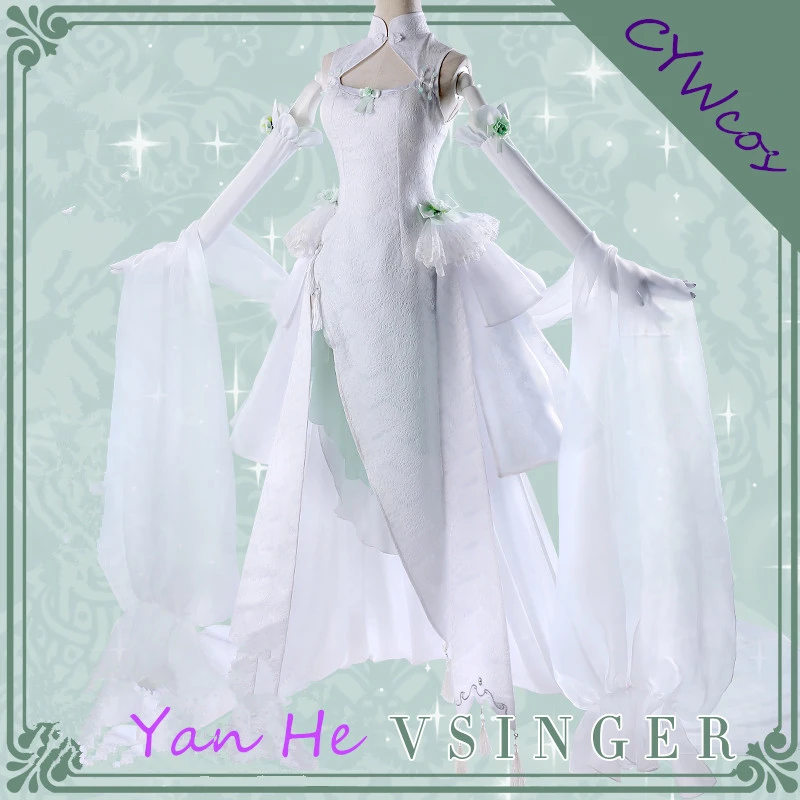 Женский костюм для косплея VOCALOID Vsinger Yan He свадебное платье Ципао с белыми цветами