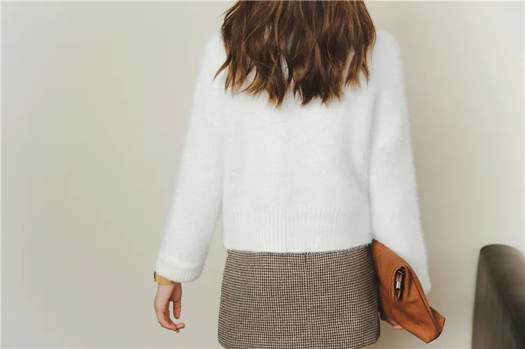 2019 Female Loose Cashmere Knit Sweater Big Sleeves Turtleneck Crop Top Pullover Women Winter Thicken Warm Knitwear Wool | Женская