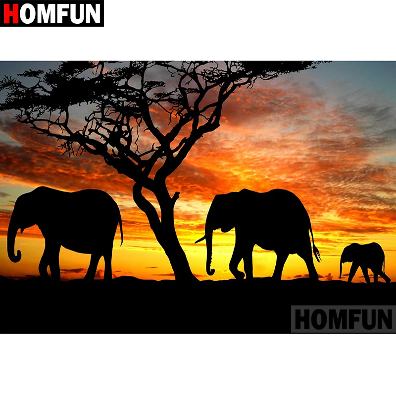 Алмазная вышивка HOMFUN сделай сам картина 5D с вышивкой крестиком Слон на закате