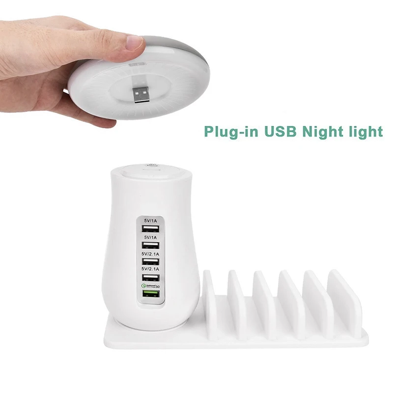 1pc Multi Charging Dock 5 USB Port QC3.0 Station With Mushroom Light Fast Hub EU US AU UK | Электроника