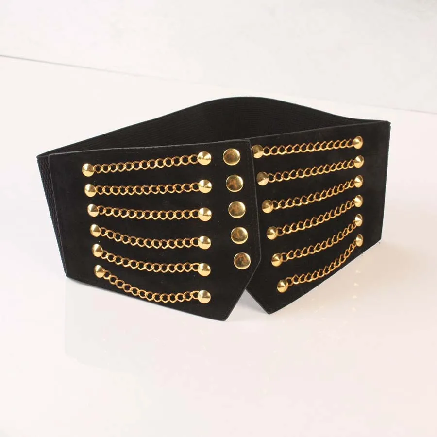 

Europe and the United States girls fashion obi belt spot wholesale elastic waist waist decoration joker black rivet closure Y049