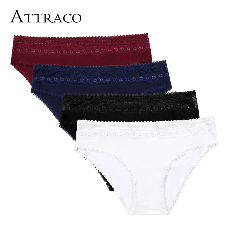 4 in pack Attrico, женское нижнее белье, трусики, хлопковые мягкие, женские, одноцветные, 4 упаковки, средняя талия, дышащие, высокое качество, Лидер продаж, стрейч - Цвет: 4 in pack