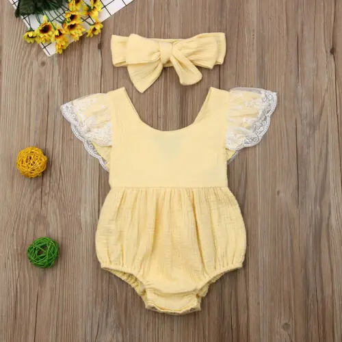 2019 милый кружевной комбинезон для новорожденных девочек однотонный боди +