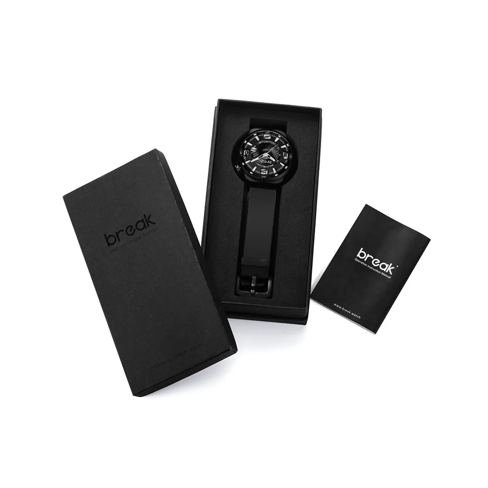 Перерыв подарок часы модные мужские черные Нержавеющая сталь кожа кварцевые