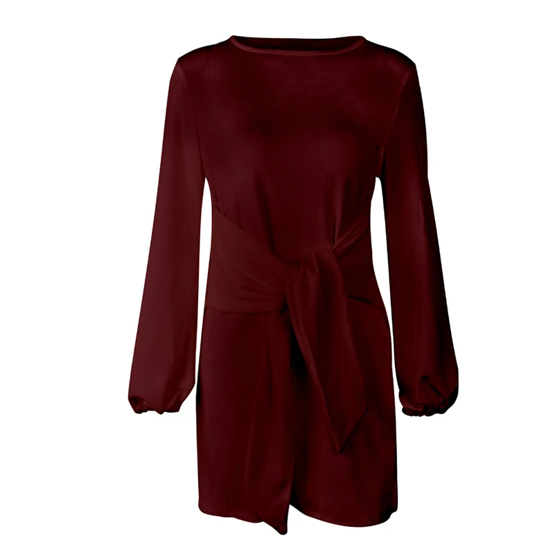 2018 новое зимнее женское платье повседневное с круглым вырезом однотонное