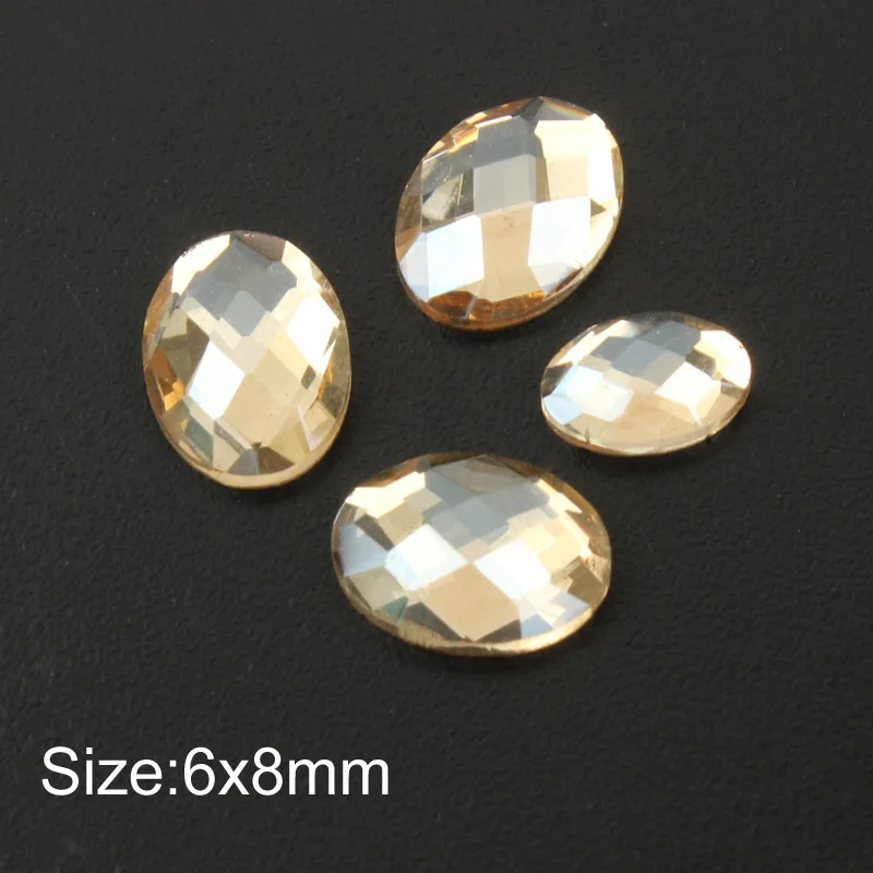 Oval 6x8mm Сердце/конский глаз/луна/овальный кристалл для ногтей шампанское горный хрусталь 3D Шарм плоский стеклянный камень маникюр стразы для ногтевого дизайна каменный декор - Цвет: Oval 6x8mm