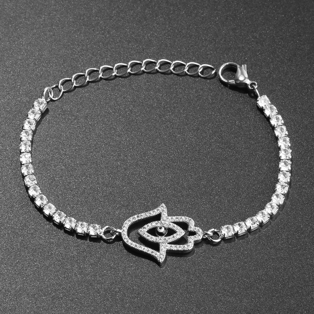 Ручной браслет-амулет Фатимы для женщин 2 мм кубический цирконий серебряный цвет