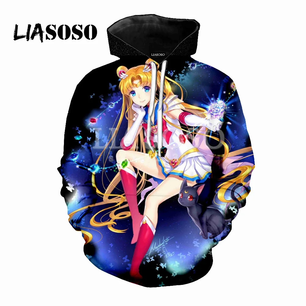 Мужская и Женская толстовка с капюшоном LIASOSO 3D принтом в стиле аниме Сейлор Мун