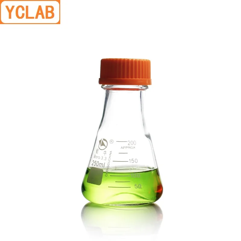 

YCLAB 250mL Erlenmeyer Flask Screw Mouth with Cap Lid Borosilicate 3.3 Glass Conical Triangle Laboratory Chemistry Equipment