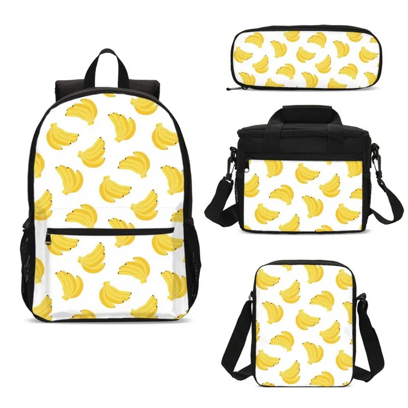 

Banana Print School 4pcs Bags Sets Kids Women Sling Bag Men Backpack Pack Pen Bag Food Bag Mujer Bolsa Escolar Bolsas Termica