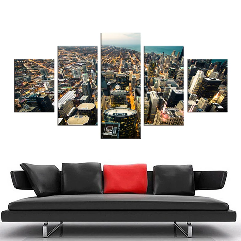 Lively city canvas art 5 modern HD landscape mural home decoration painting poster printing | Painting &amp Calligraphy