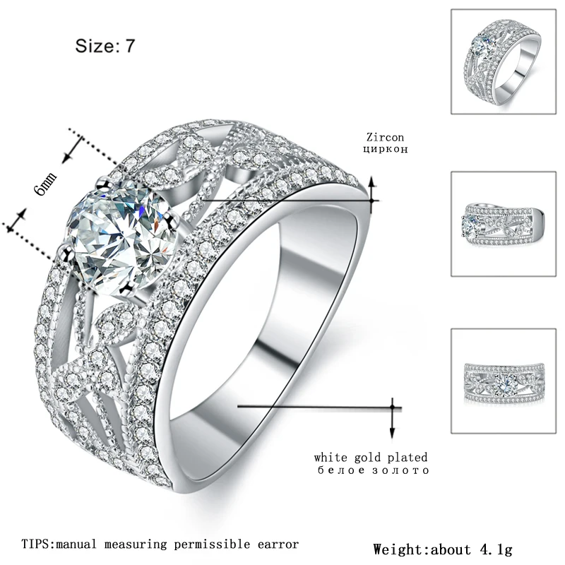 MDEAN White Gold Color Wedding Rings for Women Yellow AAA Zircon Jewelry accessories Bague Bijoux Size 6 7 8 9 H400 | Украшения и