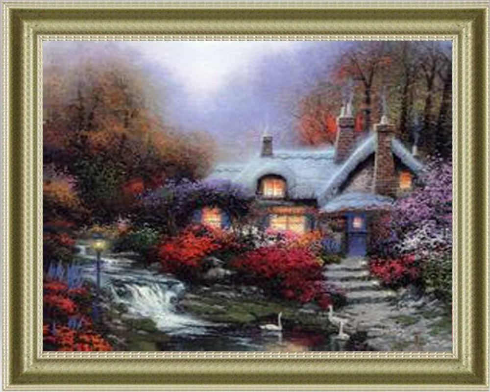 Diy diamond embroidery Riverside house painting Bridge 5d square mosaic icons full Landscape Series | Дом и сад