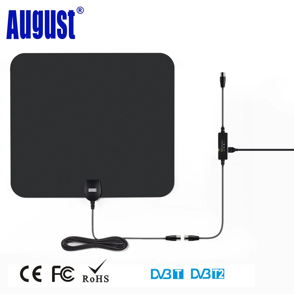 August DTA435 HD цифровая внутренняя усиленная ТВ антенна ТВ Антенна с усилителем для DVB-T DVB-T2 ISDB ATSC HD ТВ антенна