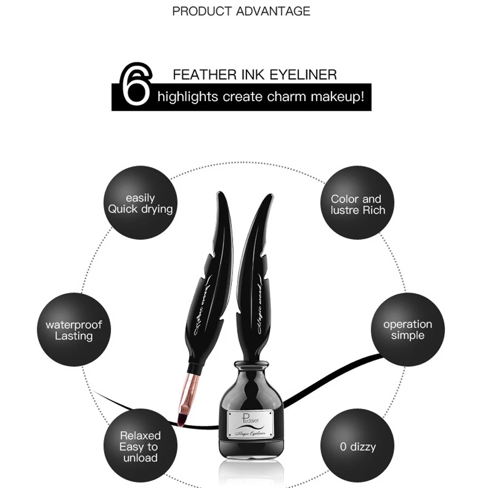 Черная водостойкая гелевая подводка для век Pudaier с перьями кисти инструменты