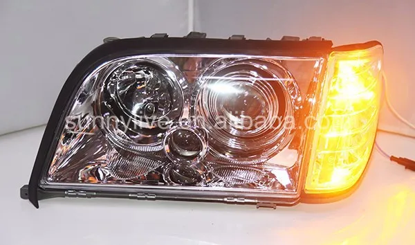 Для Mercedes Benz w140 передний светильник хромированный корпус с угловой светильник