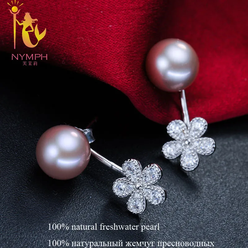 [Nymph] жемчужные украшения серьги естественных пресноводных для женщин цветочный