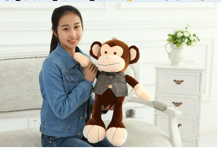 Симпатичная новая плюшевая Веселая игрушка обезьянка креативный жилет и бант