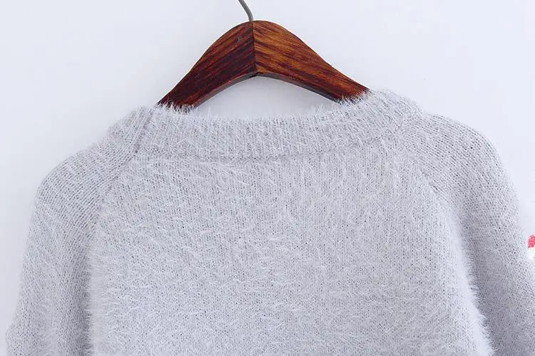 Autumn winter hollow out Santa Claus printed single color solid patch girls cashmere knitted mohair sweater women warm lace tops | Женская