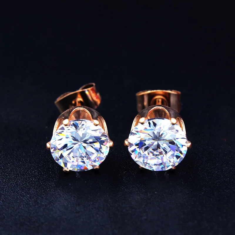 Серьги-пусеты из блестящей титановой стали для женщин покрытие розового золота 1