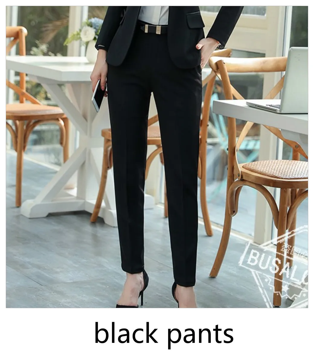 Black Pants Костюм женский брючный костюм женский костюмы женские женский костюм Женский костюм для работы, костюм для офиса комплект из 2 предметов, Блейзер, женские деловые штаны, черное пальто, брюки, осень - Цвет: Black Pants