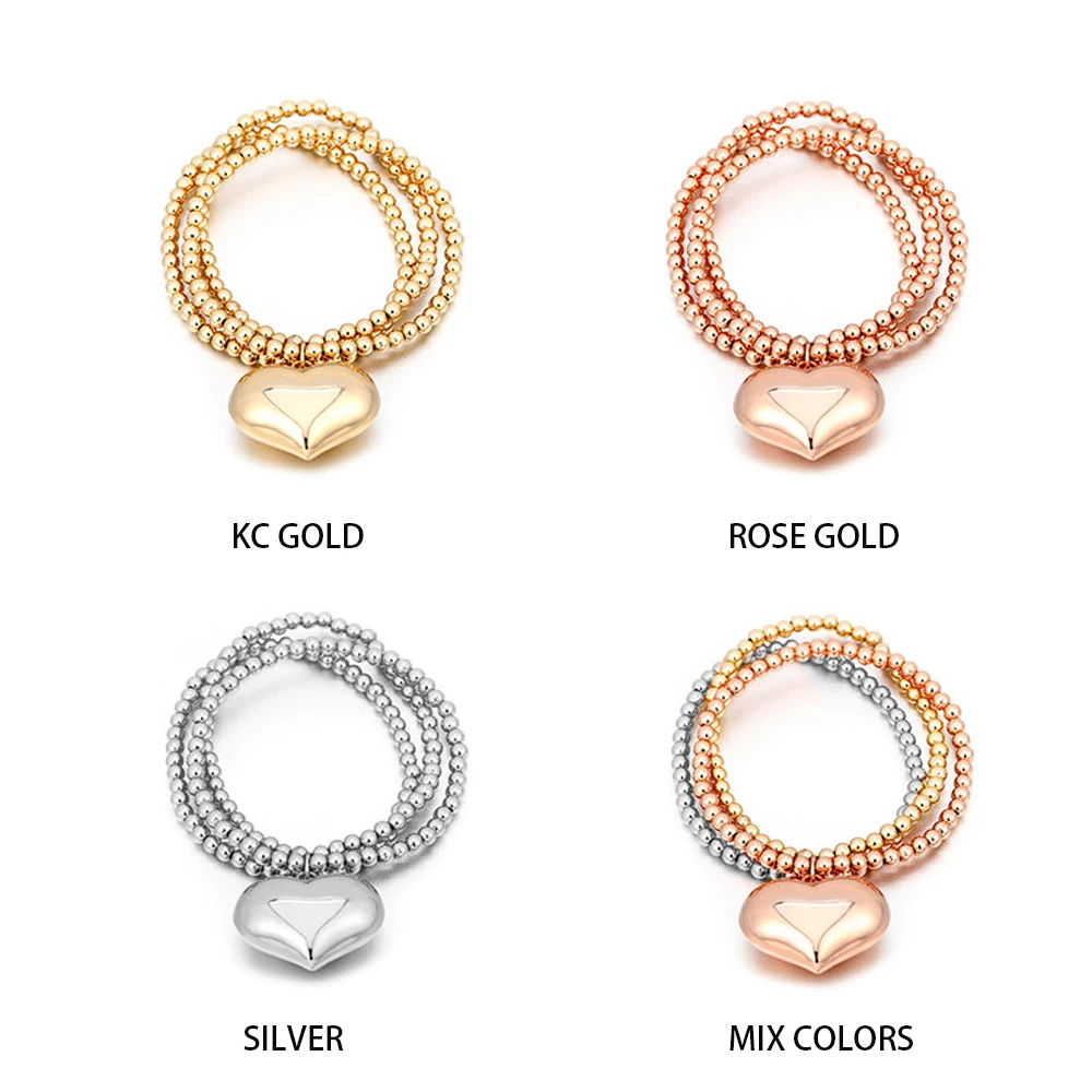 Женский браслет с большим сердечком и колокольчиком эластичный на цепочке