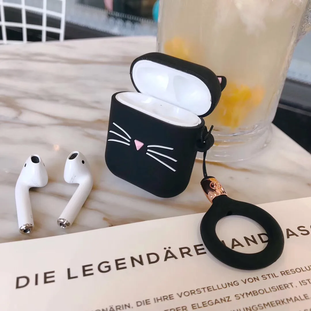 Чехол для Apple Airpods мультяшное кольцо брелок с медведем животным уткой мягкая