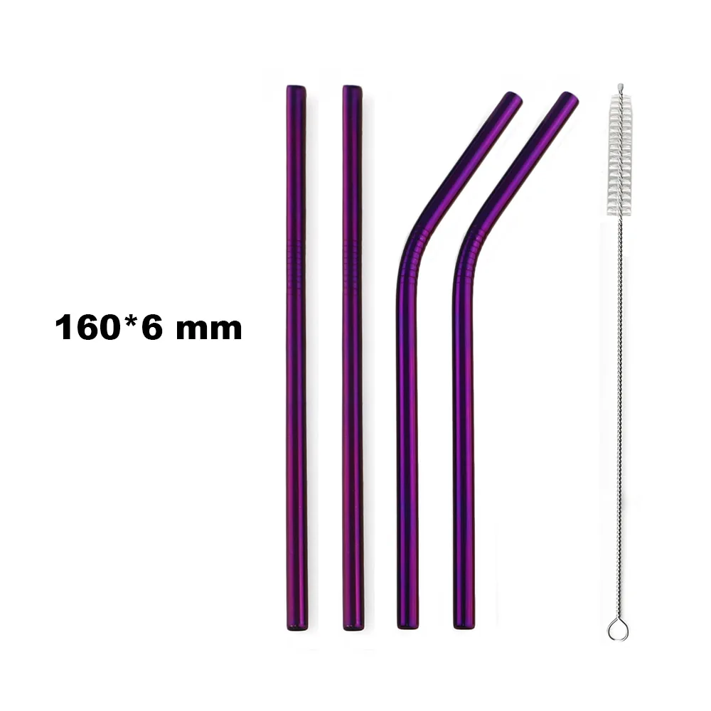 Purple-2 JANKNG 16 см цветная металлическая соломинка 4 шт 304 Нержавеющая сталь Соломинки многократного использования изогнутая соломинка кружка Питьевая соломинка с чистящей щеткой - Цвет: Purple-2