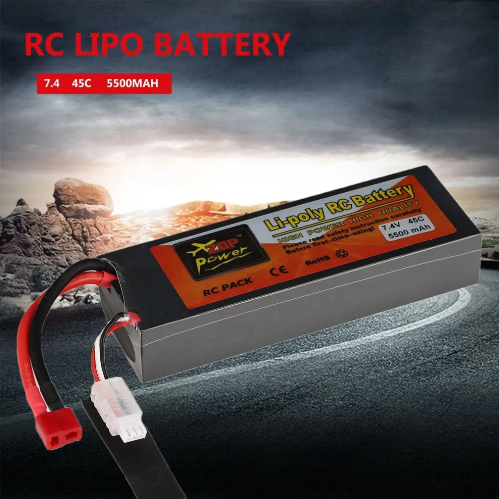ZOP Power7.4V 5000/5500 мА/ч 30/45C 2 S 1 P Lipo Батарея с t образной вилкой Перезаряжаемые forrc