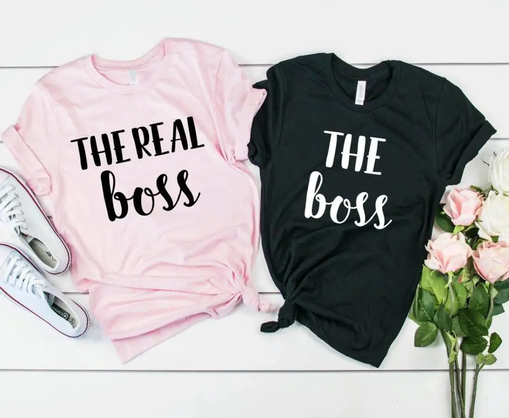 Футболка для мужчин и женщин The Boss and Real хлопковая Повседневная забавная футболка