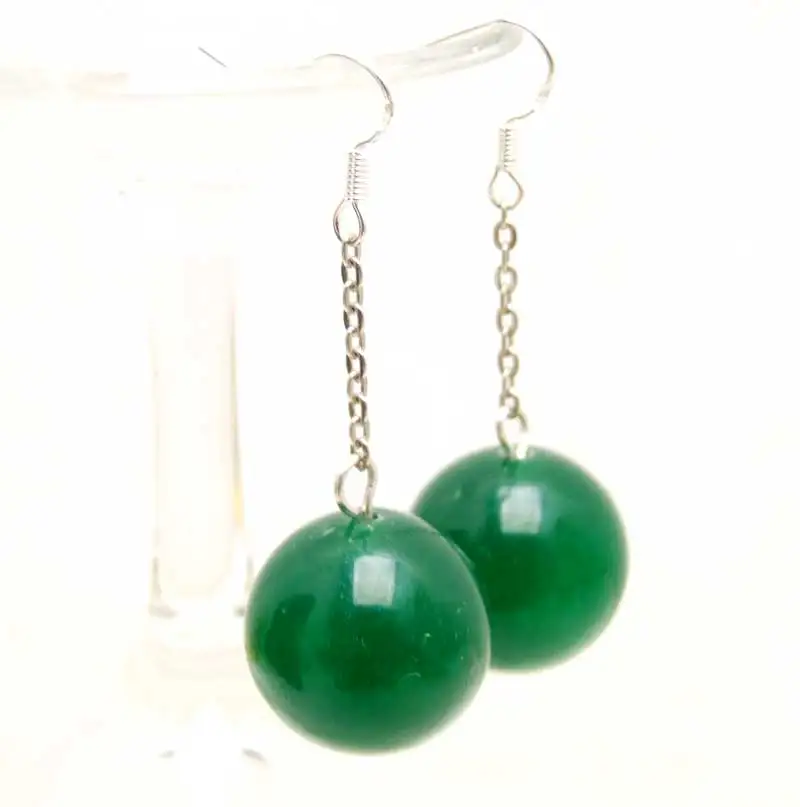 

Qingmos Green 20mm Trendy Women's Earring With Round Natural Green Jades & Silver S925 Hook Earring-ear498 Free shipping