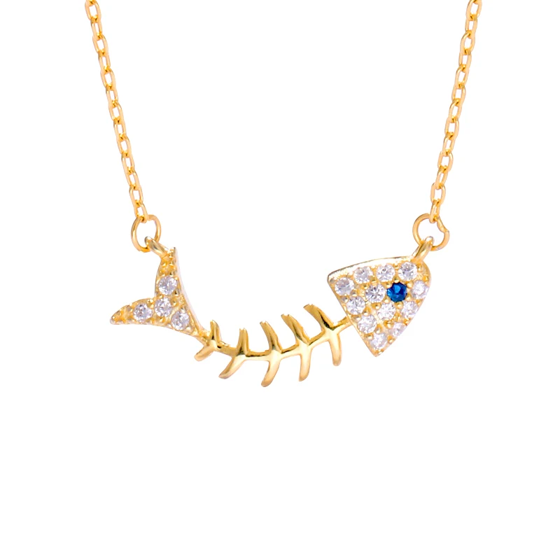 

Sterling silver 925 fish bone necklace simple hipster student clavicle chain CHIC cold wind woman jewelry