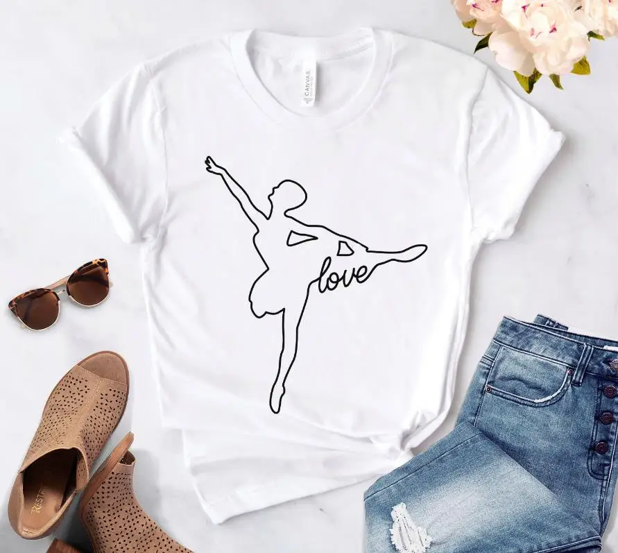 Белый Женская футболка с принтом «I Love Dance ballet», Повседневная хлопковая хипстерская забавная футболка для леди, Йонг, топ, футболка, Прямая поставка, 6 цветов, ZY-147 - Цвет: Белый