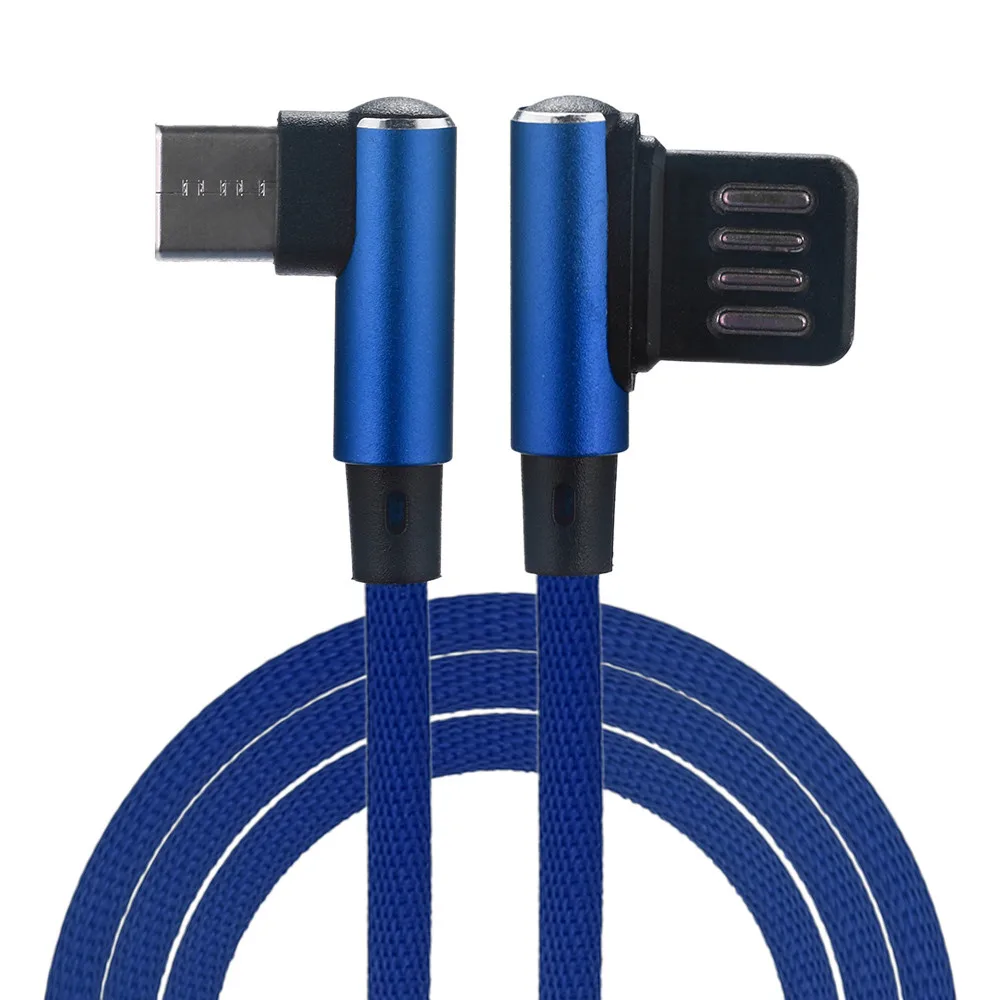 Синий И l-образный дизайнерский Плетеный 90 градусов под прямым углом type-C/Micro USB кабель для быстрой синхронизации данных и зарядки для samsung - Цвет: Синий