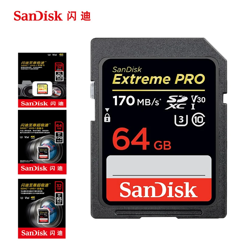 Карта памяти SanDisk Extreme Pro SDHC/SDXC SD карта 32 Гб 64 128 ГБ 256 класс 10 U1 U3 4K 16 512 флэш для