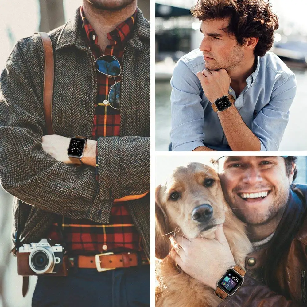 Спортивный ремешок 38 мм 42 из натуральной кожи iWatch для замены с застежкой