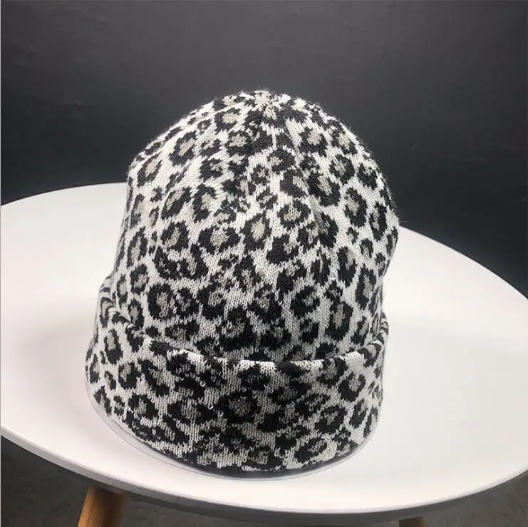 Женская Вязаная Шапка бини с леопардовым принтом для весны осени и зимы|Мужская