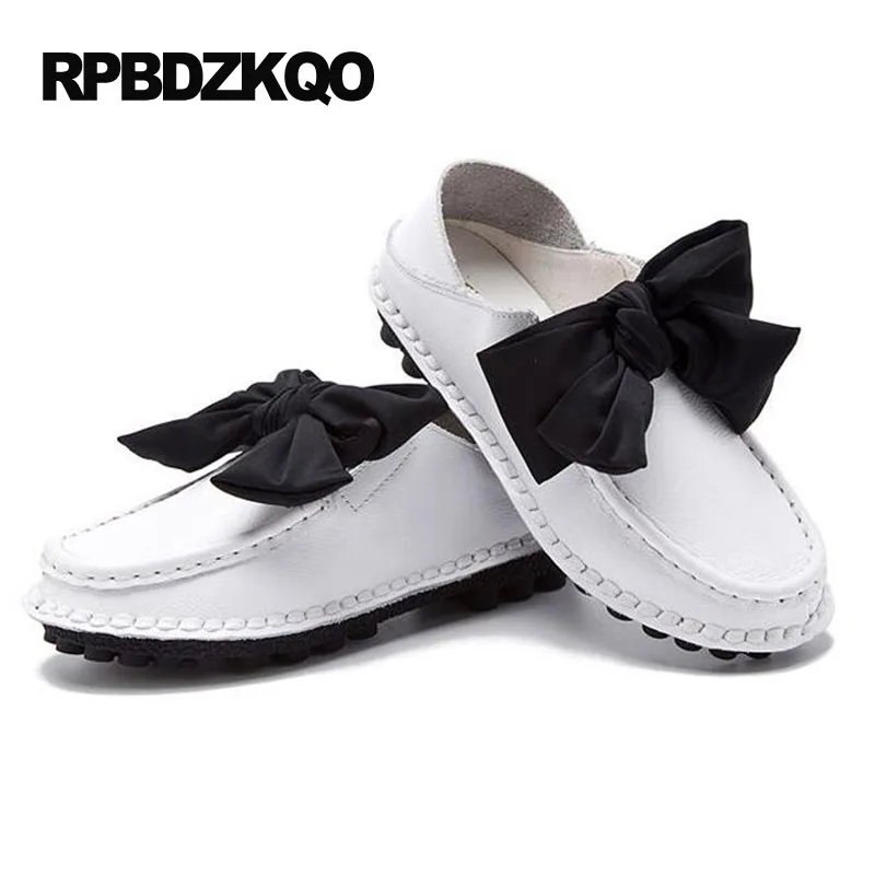 Мокасины из воловьей кожи с бантом и низким вырезом однотонные модные удобные лоферы натуральной женская