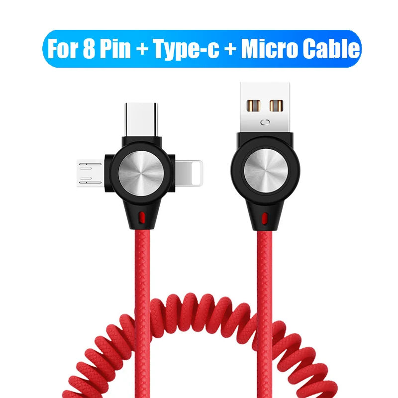 Red 3 in 1 Cable 3 в 1 взаимный обмен данными между компьютером и периферийными устройствами C Micro USB 8 Pin кабель 3A быстрой зарядки выдвижной пружины зарядный кабель для передачи данных Шнур для huawei P20 Xiaomi samsung - Цвет: Red 3 in 1 Cable