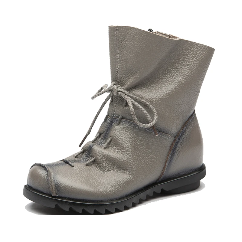 Женские ботинки из натуральной кожи на плоской подошве в винтажном стиле мягкой