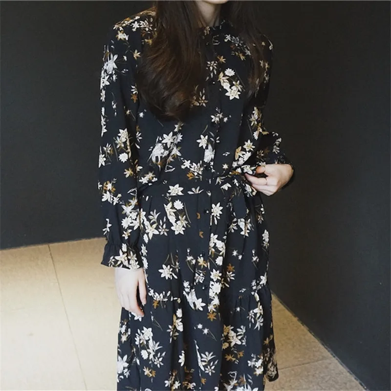 Женское шифоновое платье с цветочным принтом голубое модель YJZ066 в Корейском