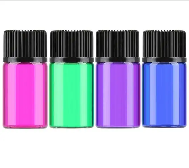 

1ml 2ml 3ml Colored Oil Glass Essential Sample Bottle with Lid Inside Stopper 100pcs/lot