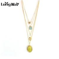 longway brand fashion necklaces square collar necklace yellow color multilayer necklace women jewelry wholesale sne160103103
