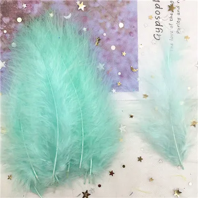 Light blue green 50p Natural Turkey Feathers Plumes 4-6 Inches10-15cm Multicolor Chicken Marabou Feather DIY Craft Wedding Jewelry Decoration 50pcs - Цвет: Light blue green 50p